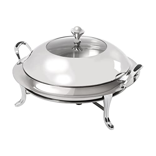 Wärmebehälter Chafing Dish Rund Servierschale Warmhalteplatte Mit Glas Edelstahl Deckel Gestell Brennpastenbehälter Lebensmittelpfanne Warmhaltebehälter Speisewärmer Behälter 3L (Silber Griff) von YESTAIM