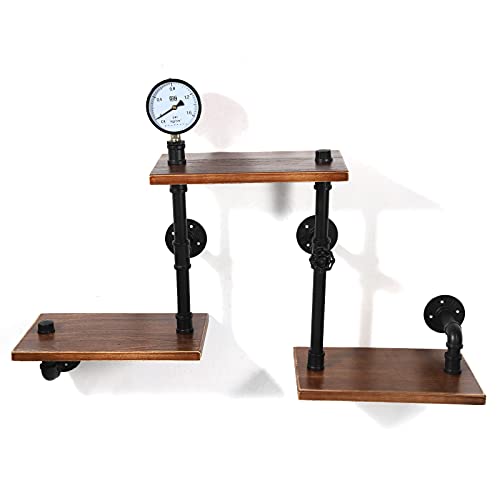 Wandregal 3-stöckiges Schweberegal Holz Wandboard Retro-Industrie Design Metall Deko Metallrahmen Wanddeko Industrial Style Bücher Regal Wand Hängend Büro Floating Shelves Vintage Schweberegale von YESTAIM