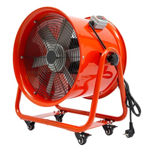 YESTAIM 16" Industrieventilator Bodenventilator Bauventilator Tragbarer Elektrischer Standventilator Ventilator Rollenventilator Aluminium-Rotorblätter Spinnennetz Schutzzaun Rot von YESTAIM