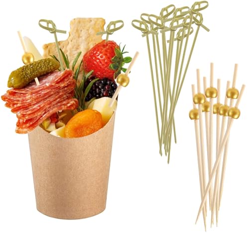 Charcuterie Cups with Bamboo Picks, 40 Cups 200 Picks, Kraft French Pommes Fries Holder, Disposable Paper French Fry Cups 14oz von YESTOO