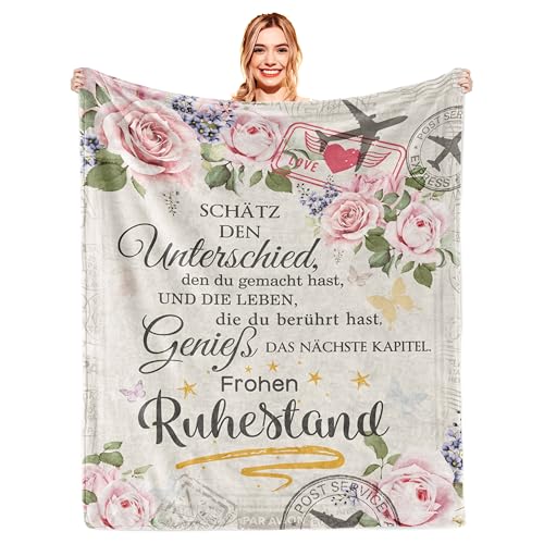 Ruhestand Geschenk Frauen, Geschenke zum Ruhestand, Rentner Geschenk Frau, Renteneintritt Geschenk Frau, Pension Geschenke Frauen Oma Mama Tante, Lustige Geschenke Ruhestand, Rente Decke 150x130CM von YESTUTI