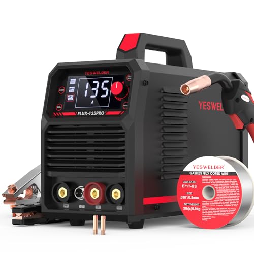 YESWELDER 135Amp MIG Fülldraht Schweißgerät ohne Gas, Große LED-Digitalanzeige 230V Fülldrahtschweißgerät Flux MIG/Lift TIG/Stick 3-in-1 Schweißgerät IGBT Inverter Schweißgerät von YESWELDER