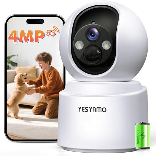 YESYAMO 2,5K 4MP WLAN Überwachungskamera Innen mit Akku, 360° Pan-Tilt, 2,4/5 GHz WiFi,Farbnachtsicht, Bewegungsmelder, Zwei-Wege-Audio, für Babyüberwachung/Haustiere/Smart Home Sicherheit von YESYAMO