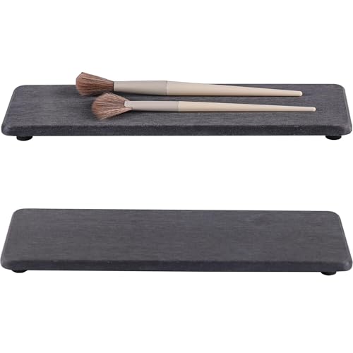 Badematte Stein,Steinmatte Badezimmer 2 Stück Waschtischablagen (6,3 x 3,15 Zoll), Untersetzer aus Kieselgur, Seifenschale for die Küche, wasserabsorbierender Stein verwendet(26-8cm Dark Grey) von YETGFBH