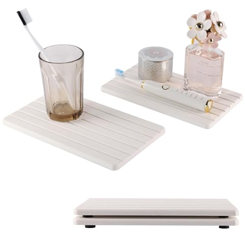 Badematte Stein,Steinmatte Badezimmer 2 Stück wasserabsorbierende Kieselgur-Untersetzer, rechteckig, geriffeltes Design, wasserabsorbierender Stein for Handseifen, Pflanzen und Toilettenartikel im mod von YETGFBH