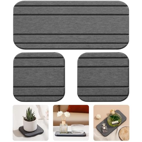 Badematte Stein,Steinmatte Badezimmer 3-teiliges wasserabsorbierendes Steintablett for das Waschbecken, Trockentablett aus Kieselgur, schnell trocknendes Steinseifentablett und Zahnbürstenhalter for d von YETGFBH