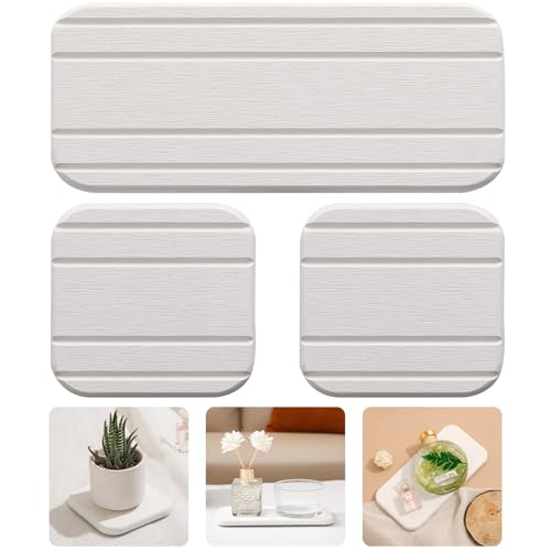 Badematte Stein,Steinmatte Badezimmer 3-teiliges wasserabsorbierendes Steintablett for das Waschbecken, Trockentablett aus Kieselgur, schnell trocknendes Steinseifentablett und Zahnbürstenhalter for d von YETGFBH