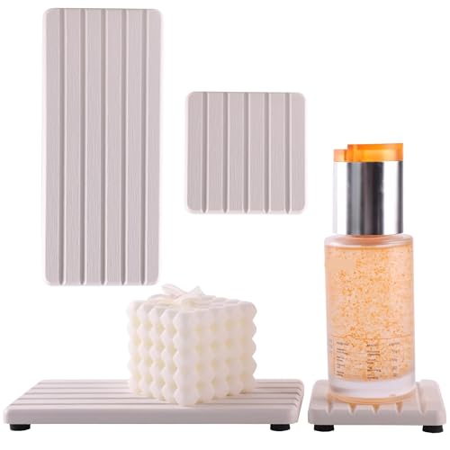 Badematte Stein,Steinmatte Badezimmer 4-teilige wasserabsorbierende Kieselgur-Seifenschale, Kieselgur-Untersetzer, Handseifenhalter, wasserabsorbierendes Steintablett for Pflanzen und Toilettenartikel von YETGFBH