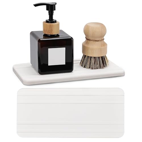 Badematte Stein,Steinmatte Badezimmer 4-teiliges wasserabsorbierendes Kieselgur-Tablett, Seifenschale for die Küche, Seifenschalen aus Kieselgur for das Badezimmer, Schwammhalter for die Küchenspüle(W von YETGFBH