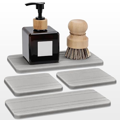 Badematte Stein,Steinmatte Badezimmer 4-teiliges wasserabsorbierendes Kieselgur-Tablett, Seifenschale for die Küche, Seifenschalen aus Kieselgur for das Badezimmer, Schwammhalter for die Küchenspüle(L von YETGFBH