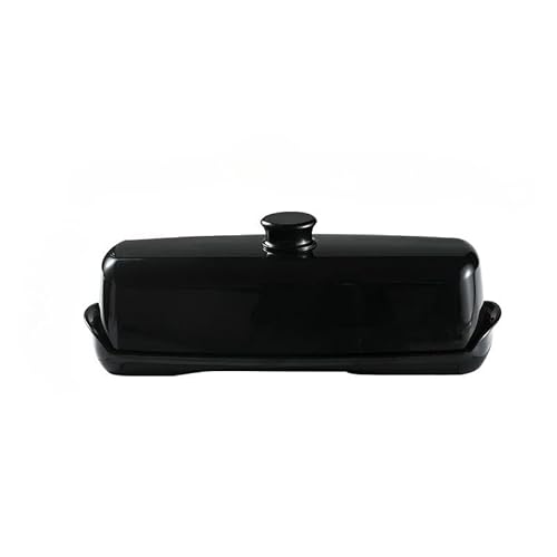 Butterdose,Butterdose Keramik Butterbehälter Lebensmittelqualität PP-Box Restaurant Versiegelte Aufbewahrungsgerichte Käseteller mit Messer Butterschneider Buttergeschirr(Black) von YETGFBH