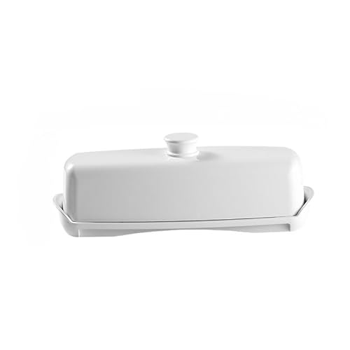 Butterdose,Butterdose Keramik Butterbehälter Lebensmittelqualität PP-Box Restaurant Versiegelte Aufbewahrungsgerichte Käseteller mit Messer Butterschneider Buttergeschirr(White) von YETGFBH