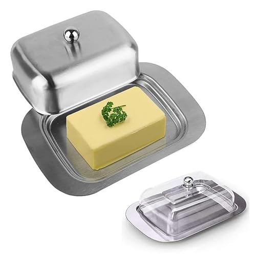 Butterdose,Butterdose Keramik Butterdose, Edelstahl-Butterdose mit Deckel – Behälter for festen Käse/Butter – Aufbewahrungsbox for Butter, Käse, Küche, Kochen(PC transparent cover) von YETGFBH