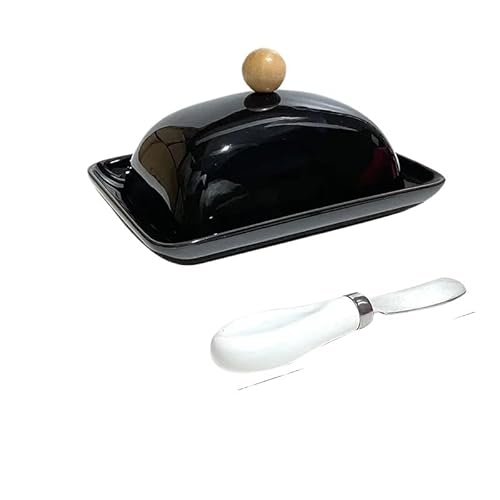 Butterdose,Butterdose Keramik Leichte Luxus-Käse-Aufbewahrungsbox for Butter, Frischhaltebox mit Deckel, Butterdose, Mehrzweck-Organizer for Zuhause und Küche(Black) von YETGFBH