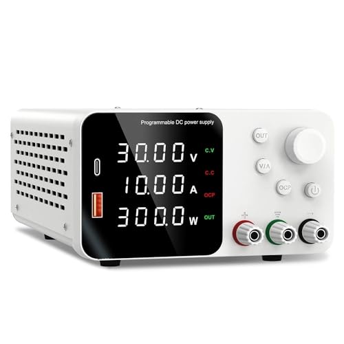 Labornetzteil Regelbar,Labor Netzteil 30 V 5 A 10 A Labor-Gleichstromnetzteil mit 4-stelliger LED-Anzeige; USB-A/Typ-C V/3,6 A Schnellladung Anpassung(TPS3010 White) von YETGFBH