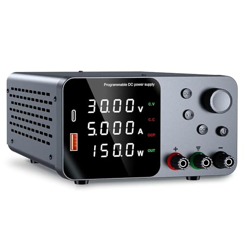 Labornetzteil Regelbar,Labor Netzteil 30 V 5 A 10 A Labor-Gleichstromnetzteil mit 4-stelliger LED-Anzeige; USB-A/Typ-C V/3,6 A Schnellladung Anpassung(TPS305 Black) von YETGFBH