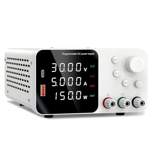 Labornetzteil Regelbar,Labor Netzteil 30 V 5 A 10 A Labor-Gleichstromnetzteil mit 4-stelliger LED-Anzeige; USB-A/Typ-C V/3,6 A Schnellladung Anpassung(TPS305 White) von YETGFBH