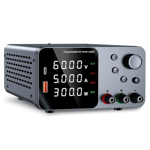 Labornetzteil Regelbar,Labor Netzteil 30 V 5 A 10 A Labor-Gleichstromnetzteil mit 4-stelliger LED-Anzeige; USB-A/Typ-C V/3,6 A Schnellladung Anpassung(TPS605 Black) von YETGFBH