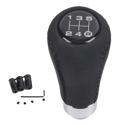 Schaltknauf,Shift Knob Universal Auto Schaltknauf Auto 5/6 Geschwindigkeit Schwarz PU Leder M8 Mit 3 Schläuchen Schaltgetriebe Schaltknauf(Black line 5 speed) von YETGFBH