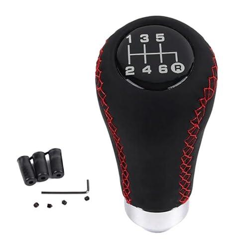 Schaltknauf,Shift Knob Universal Auto Schaltknauf Auto 5/6 Geschwindigkeit Schwarz PU Leder M8 Mit 3 Schläuchen Schaltgetriebe Schaltknauf(Red line 6 speed) von YETGFBH