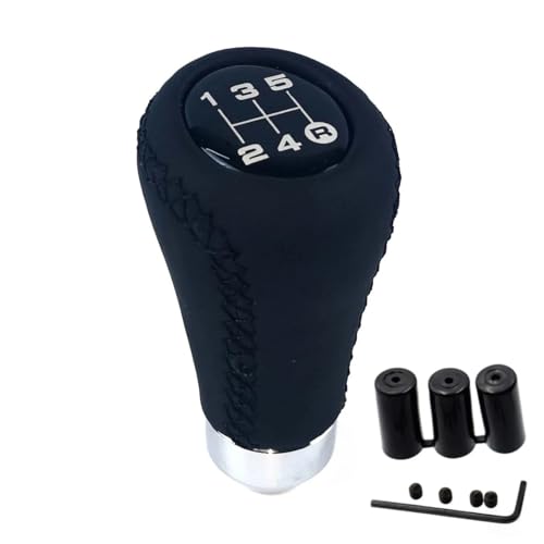 Schaltknauf,Shift Knob Universal Auto Schaltknauf Schalthebel 5/6 Geschwindigkeit Manueller Schalthebel Schwarz Rote Linie Stitche PU Leder(5 speed Black Line) von YETGFBH