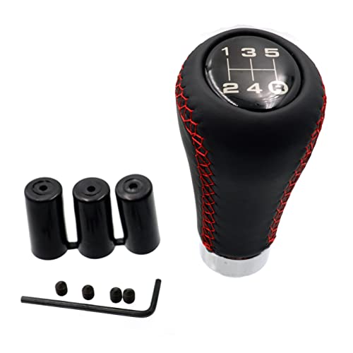 Schaltknauf,Shift Knob Universal Auto Schaltknauf Schalthebel 5/6 Geschwindigkeit Manueller Schalthebel Schwarz Rote Linie Stitche PU Leder(5 speed Red Line) von YETGFBH
