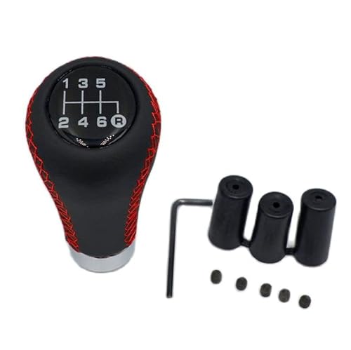 Schaltknauf,Shift Knob Universal Auto Schaltknauf Schalthebel 5/6 Geschwindigkeit Manueller Schalthebel Schwarz Rote Linie Stitche PU Leder(6 speed Red Line) von YETGFBH