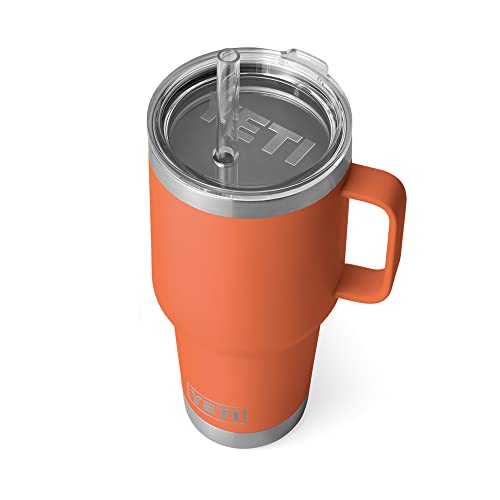 YETI Rambler Trinkbecher mit Griff und Strohhalm-Deckel, Reisebecher, Wasserbecher, vakuumisolierter Becher mit Griff, Edelstahl, hoher Wüstenton von YETI