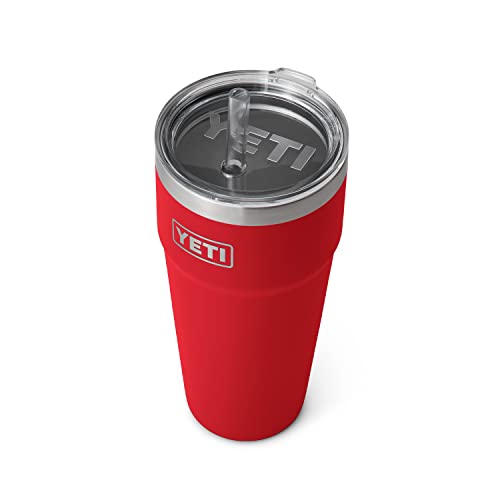 YETI Rambler Trinkhalmbecher, vakuumisoliert, Edelstahl mit Strohhalm-Deckel, 750 ml, Rot von YETI