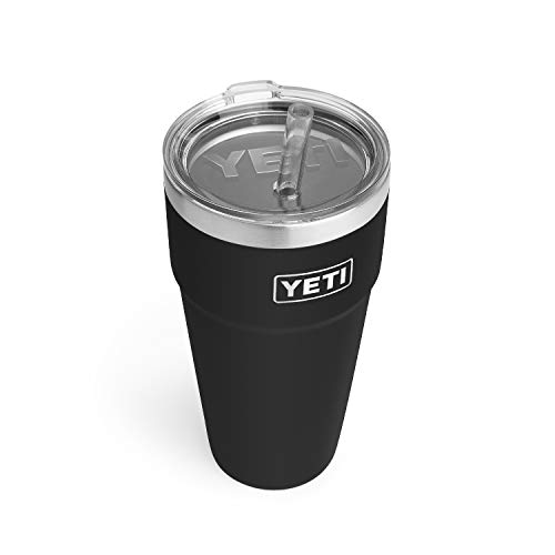 YETI Rambler Strohhalmbecher, vakuumisoliert, Edelstahl, mit Strohhalm-Deckel, 750 ml, Schwarz von YETI