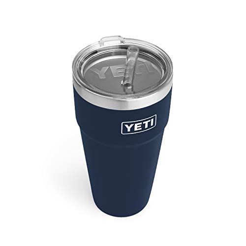 YETI Rambler Trinkhalmbecher, vakuumisoliert, Edelstahl mit Strohhalm-Deckel, 750 ml, Marineblau von YETI