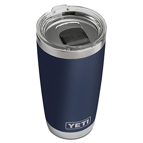 Yeti Rambler, Vakuum-Isolierbecher aus Edelstahl, ca. 600 ml, mit praktischem Magnet-Schiebedeckel 20oz navy von YETI