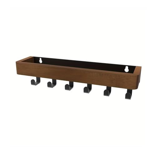 YETONADO Rustikales Schweberegal aus Holz mit 6 Haken, Duschablage und Schlüsselhalter, nordischer Stil für Zuhause, Schlafzimmer, Badezimmer (1 Stück, braun) von YETONADO
