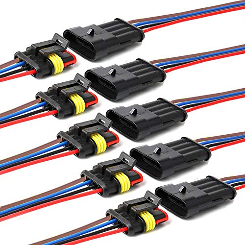 YETOR Way Auto Wasserdichter elektrischer Stecker 2 Pin Stecker Auto Elektrische Draht Stecker mit Draht 16 AWG Marine für Auto, LKW, Boot und andere Drahtverbindungen (5 Stück) 4pin MANTOU-107 von YETOR