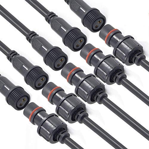 YETOR wasserdichte Anschlüsse,Male Female Plug LED Steckverbinder, 2Pin 2Core Waterproof IP68 Steckverbinder mit 16AWG 20CM Verlängerungskabel für LED Lichtleisten. (2Pin 5Pairs) von YETOR