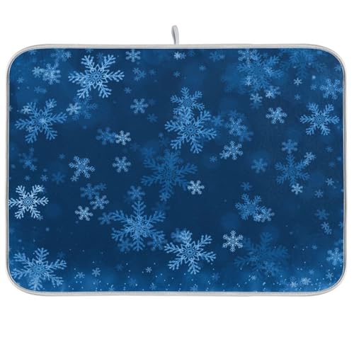 YETTASBIN Abtropfmatte für Küchentheke, weihnachtliche blaue Schneeflocke, super saugfähig, wendbar, Abtropfgestell, Kaffee-Bar-Matte, 40,6 x 45,7 cm von YETTASBIN