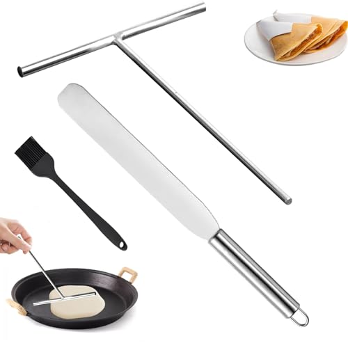 3 Stück Crepe Verteiler, Crepes Verteiler und Spatel Edelstahl Crepes Wender Teigverteiler, Crepes Wender, T- Form Crepes Maker Zubehör für Zuhause Küche Backen Kochen Backwerkzeuge von YEWCEP
