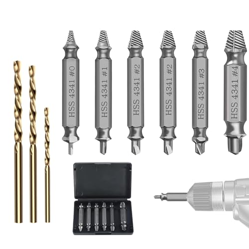 6 Stück Schraubenausdreher Set mit 3 Spiralbohrer, schraubenausdreher set, linksausdreher set, Hergestellt aus HSS 6542, Härtegrad HRC 63-65, Zum Bohren und Entfernen beschädigter Schrauben 6 Stück Schraubenausdreher Set mit 3 Spiralbohrer, schraubenausdreher set, linksausdreher set, Hergestellt aus HSS 6542, Härtegrad HRC 63-65, Zum Bohren und Entfernen beschädigter Schrauben von YEWCEP
