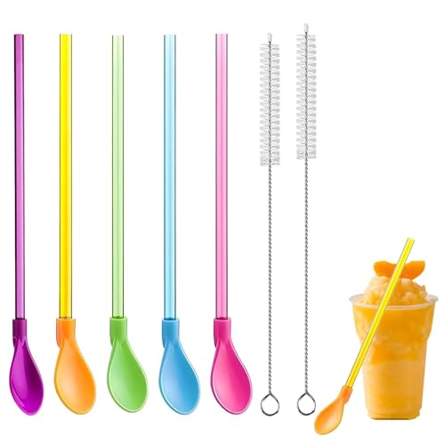 Slush Strohhalme, 24 Stück Strohhalm mit Löffel Set, 2 in 1 slush strohhalme, wiederverwendbarer Hartplastik Strohhalme mit Löffel, Slush, Cocktail, Smoothies, Kaffee und Bubble Tea von YEWCEP