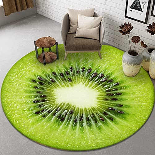 YEWIER Runder Wohnzimmer-Teppich 3D-Grüner Kiwi-Teppich Schlafzimmer-Küchen-Eingangstürmatte Anti-Rutsch-Drehstuhl-Bodenmatte von YEWIER