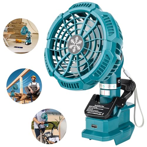 für Makita Akku-Lüfter 18V, Tragbarer Clip-On-Ventilator Tischventilator mit 3 Geschwindigkeiten, USB-Anschluss für Baustelle, Kinderwagen, Camping(ohne Akku) von YEX-BUR