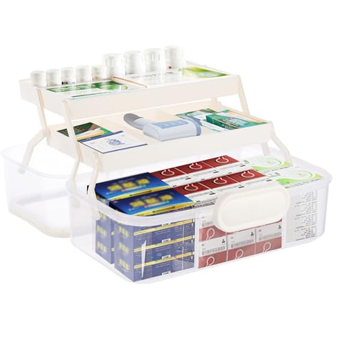 Doppelschichtiger Medizinbox 28.5x17x15.5cm Plastik transparent Medizinschrank Hausapotheke Kiste Apotheken Organizer Aufbewahrungsbox Medikamente Erste Hilfe Box mit Griffe Medizinkoffer für zuhause von YEXEXINM