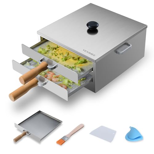 Reisrollen-Dampfgarer, Deckel Offener Edelstahl Reisnudel-Dampfgarer, Kantonesische Küche, 2-stöckig, Cheung Fun Dampfgarer, kommerzielle & private Reisnudel-Rollen-Dampfgarer mit Holzgriff mit extra von YEXIMEE