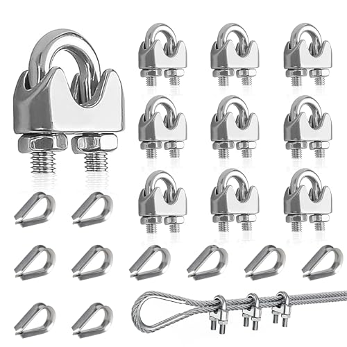 YEYIT 20 Stück M5 Seilklemmen und M5 Kausche Seilklemmen Drahtseilklemmen 5mm Edelstahl Bügelklemmen M5 Bügelseilklemme Klemme Drahtseil für Stahlkabel Stahldraht M5 Kabelklemme Seilklemme von YEYIT