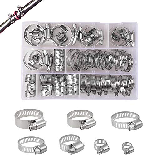YEYIT Profi Kraftstoffleitung Schlauchschellen Edelstahl 60 Stück Wasserrohr Luftschlauch Vakuum Schlauchschelle Befestigung, 6-38mm Schlauch Clips Rohrschellen Schlauchklemmen Sortiment Kit von YEYIT