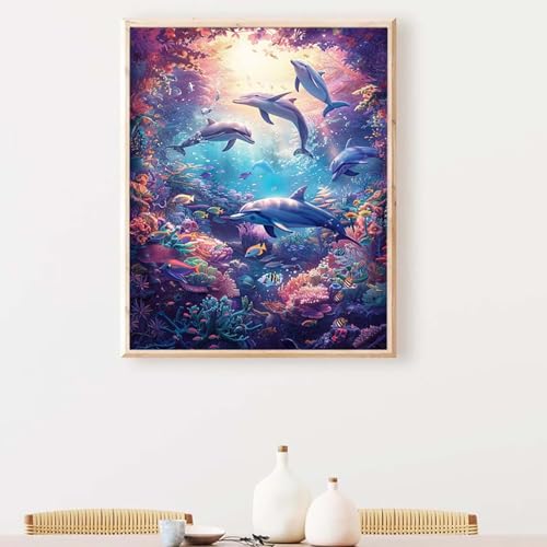 Tier Diamond Painting, Diamond Painting Erwachsene Delphin Diamant Malerei DIY Runden Steine Kristall Kunst Bastelnset Erwachsene Anfänger Set, zur Zimmer Wanddeko, Geschenke （40x50cm） PJY3 T-A von YEYUMEOZ
