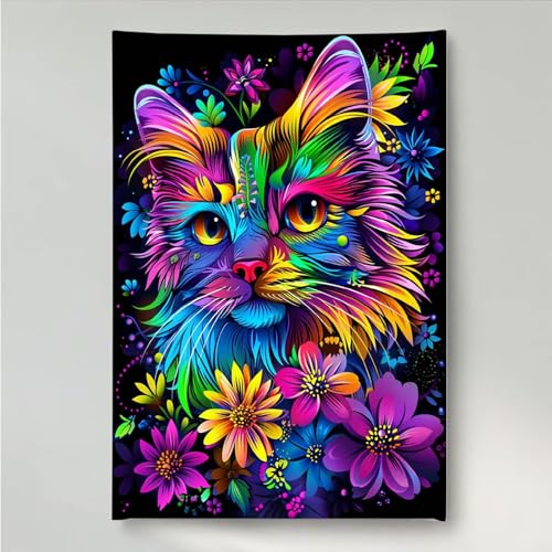 YEYUMEOZ Diamond Painting Blume Katze Diamant Painting Bilder Kit für Kinder Erwachsene, DIY Crystal Strass Stickerei Diamant Malerei Kit, Home Büro Wall Dekoration Wanddeko 30 x 40 cm PjY764 0-X von YEYUMEOZ