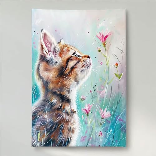 YEYUMEOZ Diamond Painting Blume Katze Diamant Painting Bilder Kit für Kinder Erwachsene, DIY Crystal Strass Stickerei Diamant Malerei Kit, Home Büro Wall Dekoration Wanddeko 30 x 40 cm PjY898 5-2 von YEYUMEOZ