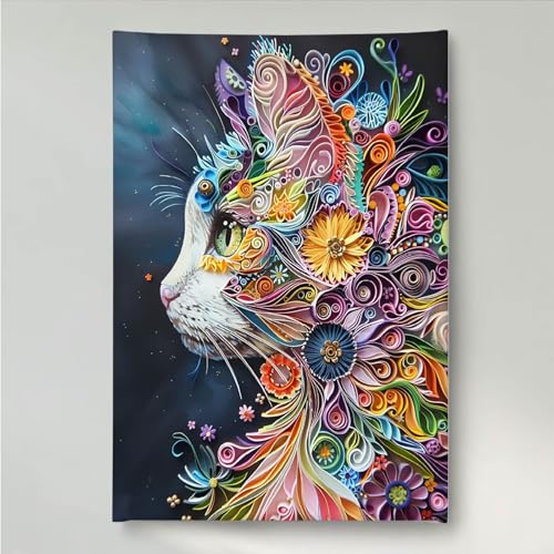 YEYUMEOZ Diamond Painting Katze Blume Diamant Painting Bilder Kit für Kinder Erwachsene, DIY Crystal Strass Stickerei Diamant Malerei Kit, Home Büro Wall Dekoration Wanddeko 30x40cm PjY770 A-2 von YEYUMEOZ
