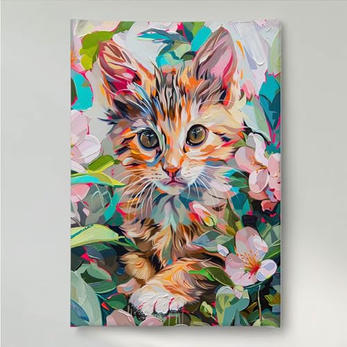 YEYUMEOZ Diamond Painting Katze Blume Diamant Painting Bilder Kit für Kinder Erwachsene, DIY Crystal Strass Stickerei Diamant Malerei Kit, Home Büro Wall Dekoration Wanddeko 50x65cm PjY894 6-N von YEYUMEOZ